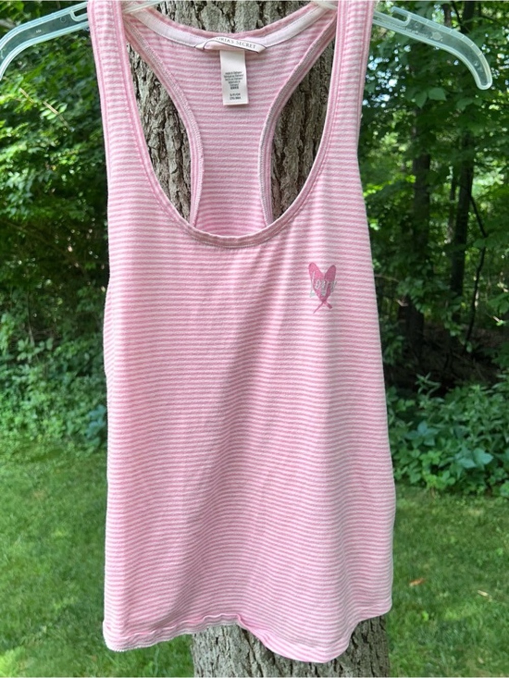 Victoria’s Secret Pink & White Striped Racerback Tank Top with Heart Graphic